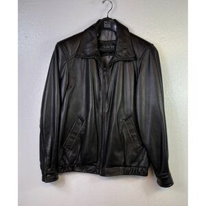 Collezione Leather Jacket Mens Sz M Black Motorcycle Bomber Hipster Retro Pocket